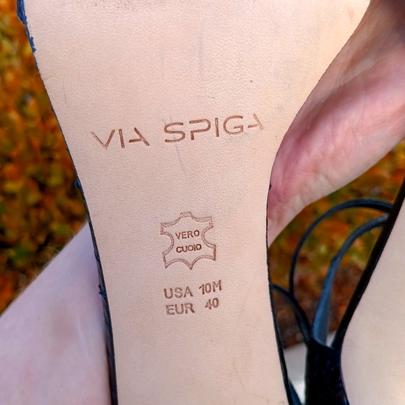 NWT Via Spiga Heels Shoes Size 10 Snake Skin Black Open Toe Sandals - Picture 7 of 10